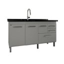 Ver imagem 1 de Gabinete de Cozinha 3 Portas 100% Mdf Balcão 144 Cm Armário:cinza Cobalto