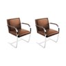 Kit 2 Cadeiras Brno Escritório Couro Sintético Marrom Barra Chata Cromada - 1