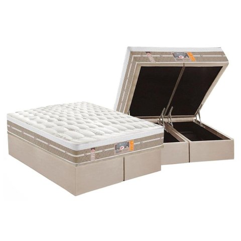 Cama Box Baú King: Colchão Molas Ensacadas Castor Pocket Silver Star Air One Face + Base CRC Suede