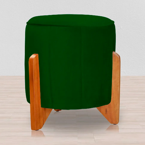 Puff Jade Suede Verde Pés de Madeira - Vallisa Decor