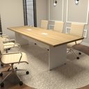 Ver imagem 1 de Mesa Reunião Escritório 8 Lugares 2,70m x 0,90m com 2 Caixas de Tomadas e Pés Painel Corporate F5 Bege/Macadâmia/Branco