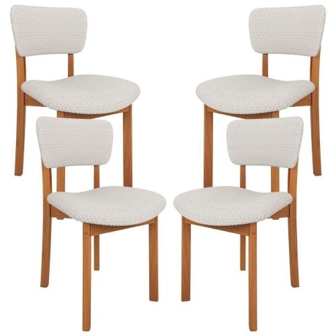 Kit 04 Cadeiras para Sala de Jantar Cozinha Living Estofada Dara L02 Bouclê Cru - Lyam Decor