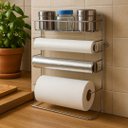 Ver imagem 2 de Suporte Porta Papel Toalha Rolos e Temperos Organizador 4 em 1 Parede Cozinha Aço Cromado- Mundial C