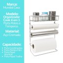 Ver imagem 5 de Suporte Porta Papel Toalha Rolos e Temperos Organizador 4 em 1 Parede Cozinha Aço Cromado- Mundial C