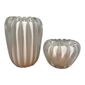 Conjunto 2 Vasos Muranos Brancos Porta Velas