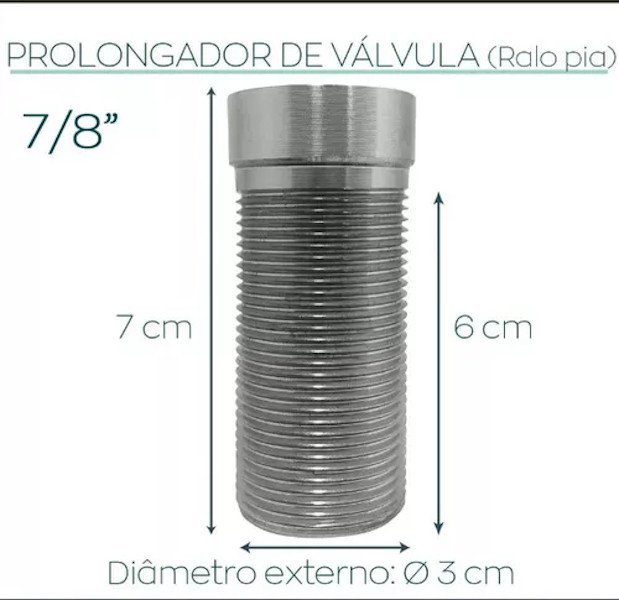 Prolongador Válvula 7/8 Ideal para Cubas Premium Inox 60mm - 6