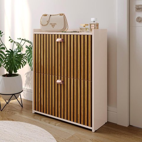 Sapateira Vertical 12 Pares Calçados Multiuso 2 Portas Basculantes Hall de Entrada Quarto Closet - o