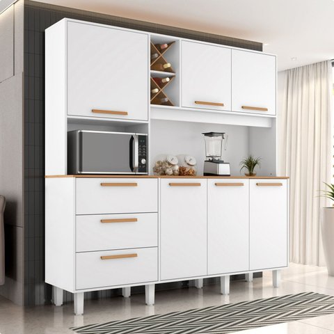 Kit de Armários para Cozinha MDP 6 Portas 3 Gavetas Yescasa Branco