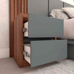 Cabeceira King 3,50m e 2 Mesas de Cabeceira Mdf sob Medida Cor:nogueira Cadiz com Cinza Sagrado - 3