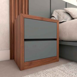 Cabeceira King 3,50m e 2 Mesas de Cabeceira Mdf sob Medida Cor:nogueira Cadiz com Cinza Sagrado - 2