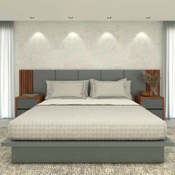 Cabeceira King 3,50m e 2 Mesas de Cabeceira Mdf sob Medida Cor:nogueira Cadiz com Cinza Sagrado - 1