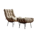 Ver imagem 1 de Poltrona Costela Boucle Bege Sala Quarto Adao com Puff Luxo
