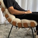 Ver imagem 3 de Poltrona Costela Boucle Bege Sala Quarto Adao com Puff Luxo