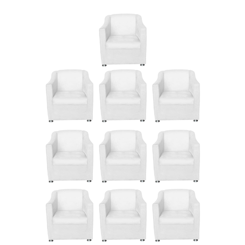 Kit 10 Poltronas Bia Decorativa Reforçada Recepção Clínica Salão Sala de Estar Courino:branco