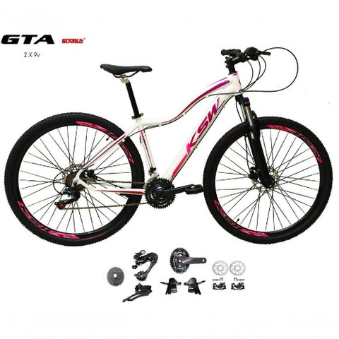 Bicicleta Aro 29 Ksw Mwza Feminina Kit 2x9 Sunrun Disco K7 11/36 Pedivela 24/38d com Trava - Branco/