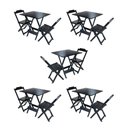 Ver imagem 1 de Kit 5 Conjuntos De Mesa Dobravel Com 2 Cadeiras De Madeira 70X70 Para Restaurante E Bar - Preto