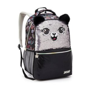 Mochila Feminina 16" Gatinha Brilhante Preta - Seanite