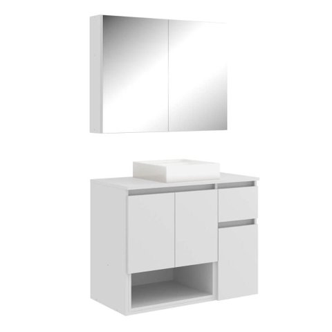 Conjunto Gabinete de Banheiro 80cm Aurora com Espelheira e Cuba Branca Mdp Faema
