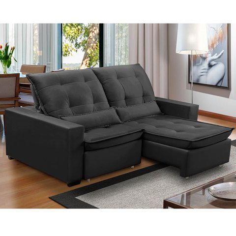 Sofa Retratil Reclinavel 2 Lugares 2,80m Atlantis Veludo Grafite Lansofbr Lansof Brasil