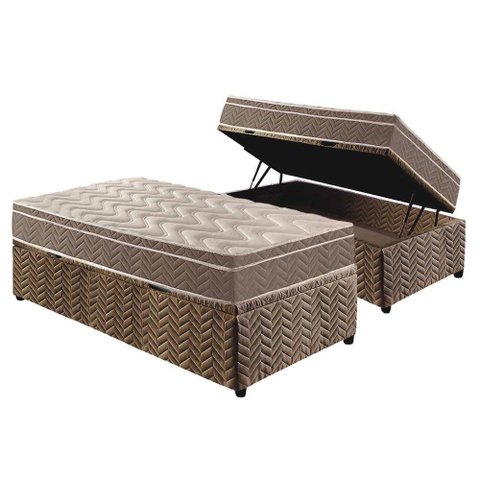 Cama Box Baú Solteiro: Colchão Anatômico Paropas D33 / EP Confort Ultra Firme + Base CRC Suede Clean