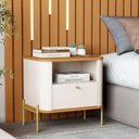Ver imagem 2 de Mesa de Cabeceira Quarto Tucupí Slim 1 Gaveta e Pés de Metal Off White/nature/dourado