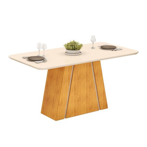 Mesa de Jantar Retangular Tampo Chanfrado 170x90cm Gabi Cedro Off White- Mabe Magazine