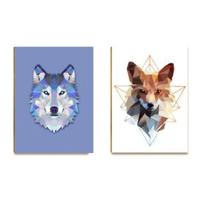 Kit 02 Placas Mdf Lobo e Raposa Decoração Parede 28,7x22