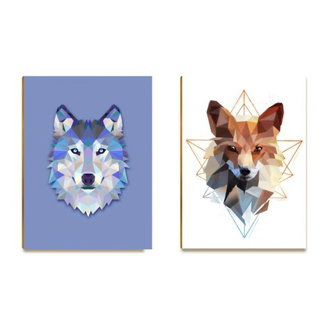 Kit 02 Placas Mdf Lobo e Raposa Decoração Parede 28,7x22