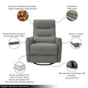 Ver imagem 3 de Poltrona do Papai Reclinável Sala de Estar Plaza Usb e Usb-c Gira Balança Couro Cinza G40 - Gran Bel
