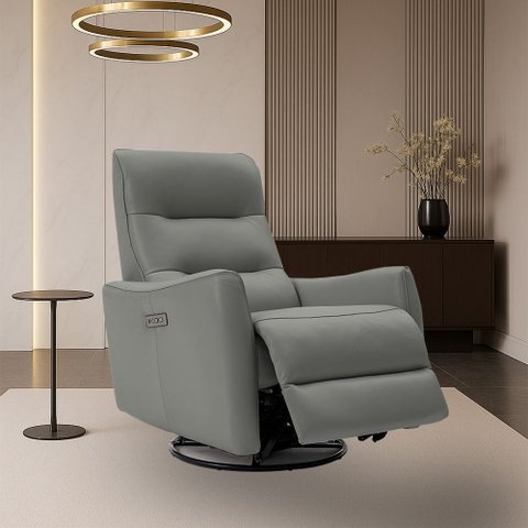 Poltrona do Papai Reclinável Sala de Estar Plaza Usb e Usb-c Gira Balança Couro Cinza G40 - Gran Bel