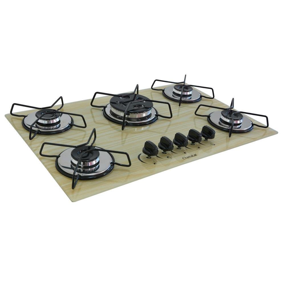 Fogão Cooktop Gás 5 Bocas Chama Tripla 127v/220 Amadeirado Claro Madeira Bege - 2