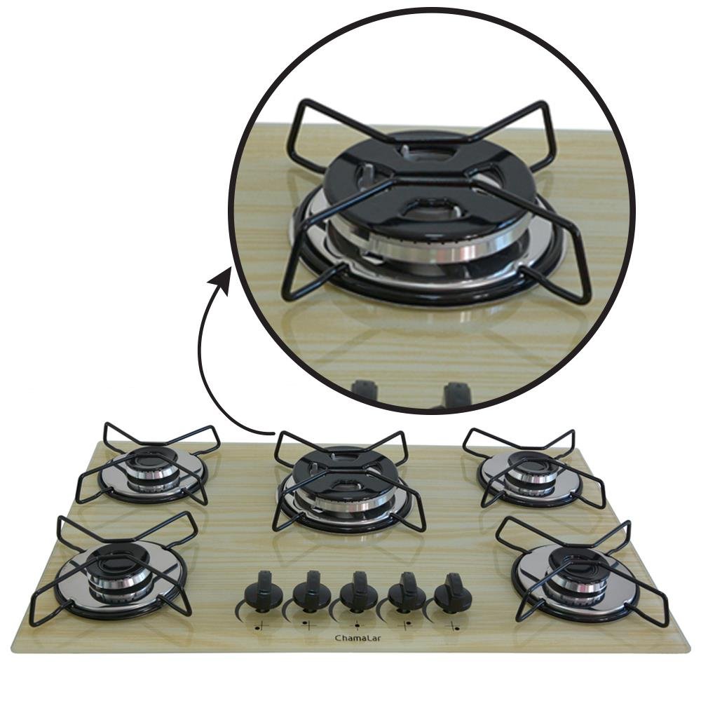 Fogão Cooktop Gás 5 Bocas Chama Tripla 127v/220 Amadeirado Claro Madeira Bege - 3