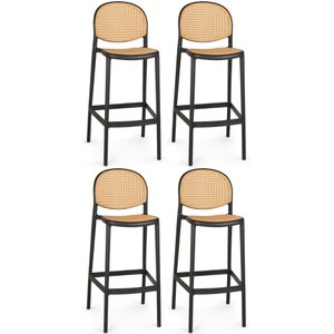 Kit 4 Banqueta Alta com Encosto Roma em Polipropileno - Preto