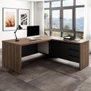 Ver imagem 4 de Mesa para Escritório em L 180x190cm 2 Portas e 3 Gavetas Unik A02 Nogal Preto - Lyam Decor