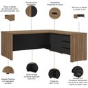 Ver imagem 6 de Mesa para Escritório em L 180x190cm 2 Portas e 3 Gavetas Unik A02 Nogal Preto - Lyam Decor