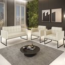 Ver imagem 2 de Sofá Namoradeira e 2 Poltronas Base Industrial Preto Ana Sintético Bege - Ibiza