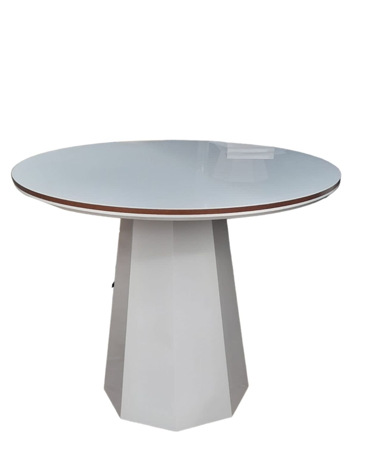 Mesa de Jantar Cone  Oitavada 90 cm com Tampo duplo Redondo Com Vidro Off/Mel/Off **SOMENTE A MESA**