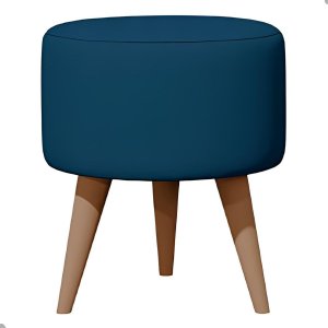 Puff Madri Banqueta Redonda em Linho Pés Eucalipto Pufe Sala:azul Marinho
