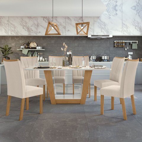 Conjunto Mesa Com Tampo 6 Cadeiras Rinzai Apogeu Móveis Lopas