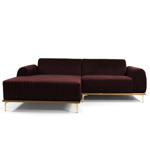 Sofá 3 Lugares Lisboa D07 com Chaise Esquerda 230cm Veludo Bordô - D’Rossi