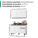 Ver imagem 3 de Armario Aereo Suecia e Balcao com Tampo 120 cm Canada Branco Rudk