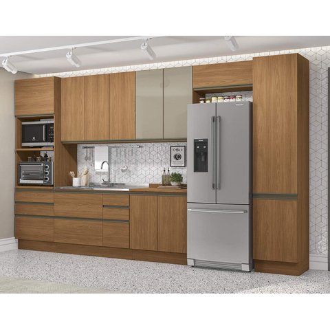 Armário de Cozinha Modulada Completa Reta 8 Peças 4,00m 314 Maxxi Canela Kappesberg