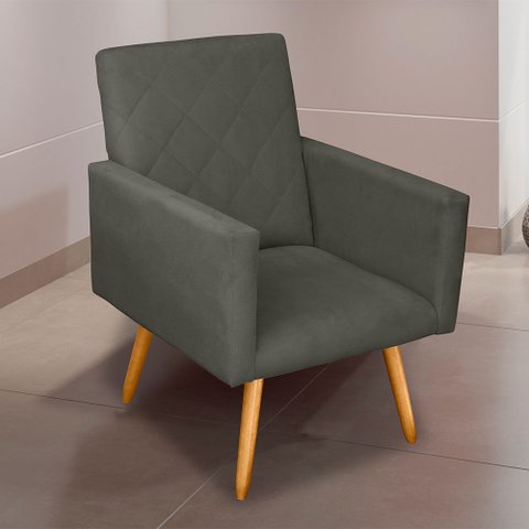 Poltrona Decorativa Nina Suede Cinza - MV Estofados Shop