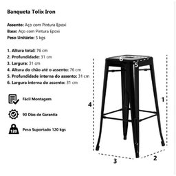 Kit 4 Banquetas Iron Ferro Tolix Churrasqueira Bar Cozinha Preto Fosco - 3
