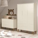 Ver imagem 2 de Jogo de Quarto Infantil Theo Retrô Guarda Roupa 3 Portas e Cômoda 1 Porta Areia Fosco com Pés