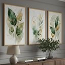 Ver imagem 5 de Kit 3 Quadros Folhagem Verde Dourado Aquarela 60x80 Moldura:castanho