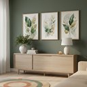 Ver imagem 4 de Kit 3 Quadros Folhagem Verde Dourado Aquarela 60x80 Moldura:castanho