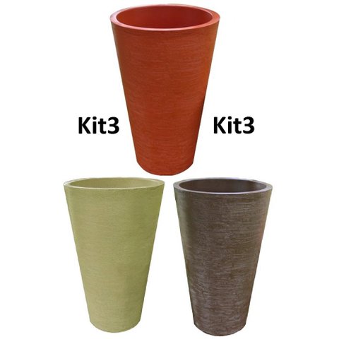 Kit 3 Vaso Planta 75x50 Redondo Cônico Polietileno BGPLASTICOS V375K3 CORES VARIADAS