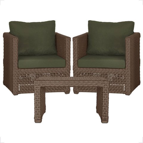 Mesa Centro e 2 Poltronas Madri Corda Náutica Estofado 13 Trama Original