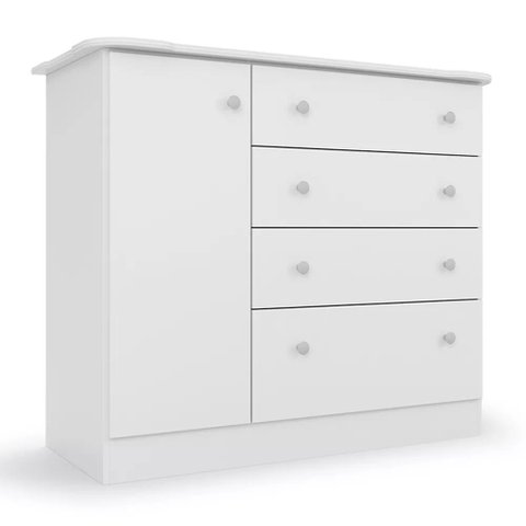 Cômoda Infantil Espaçosa Branca com 04 Gavetas e 01 Porta para Quarto Baby Luxo Icp